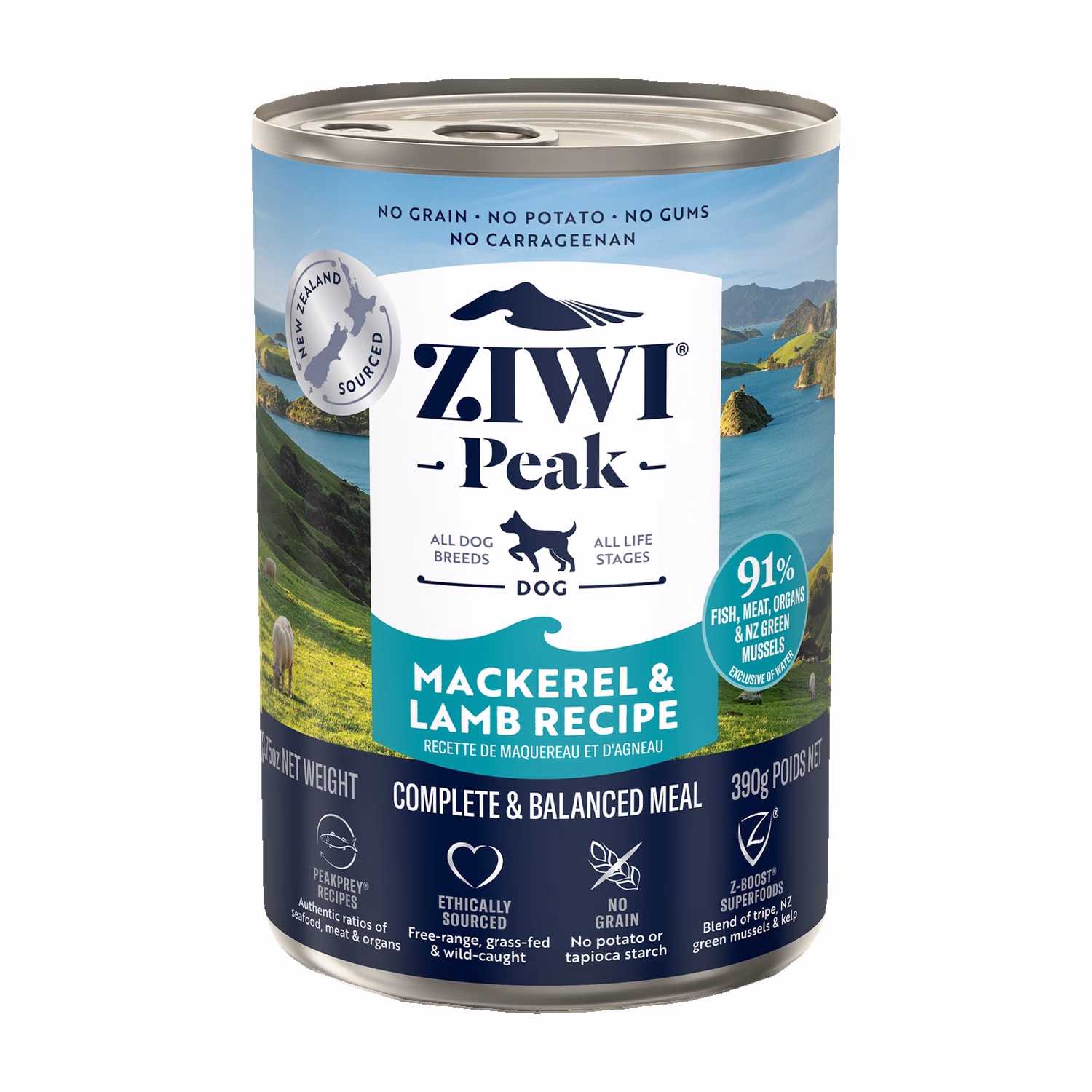 Ziwipeak新西蘭巔峰狗罐頭 - 無穀物鯖魚羊肉配方 390g