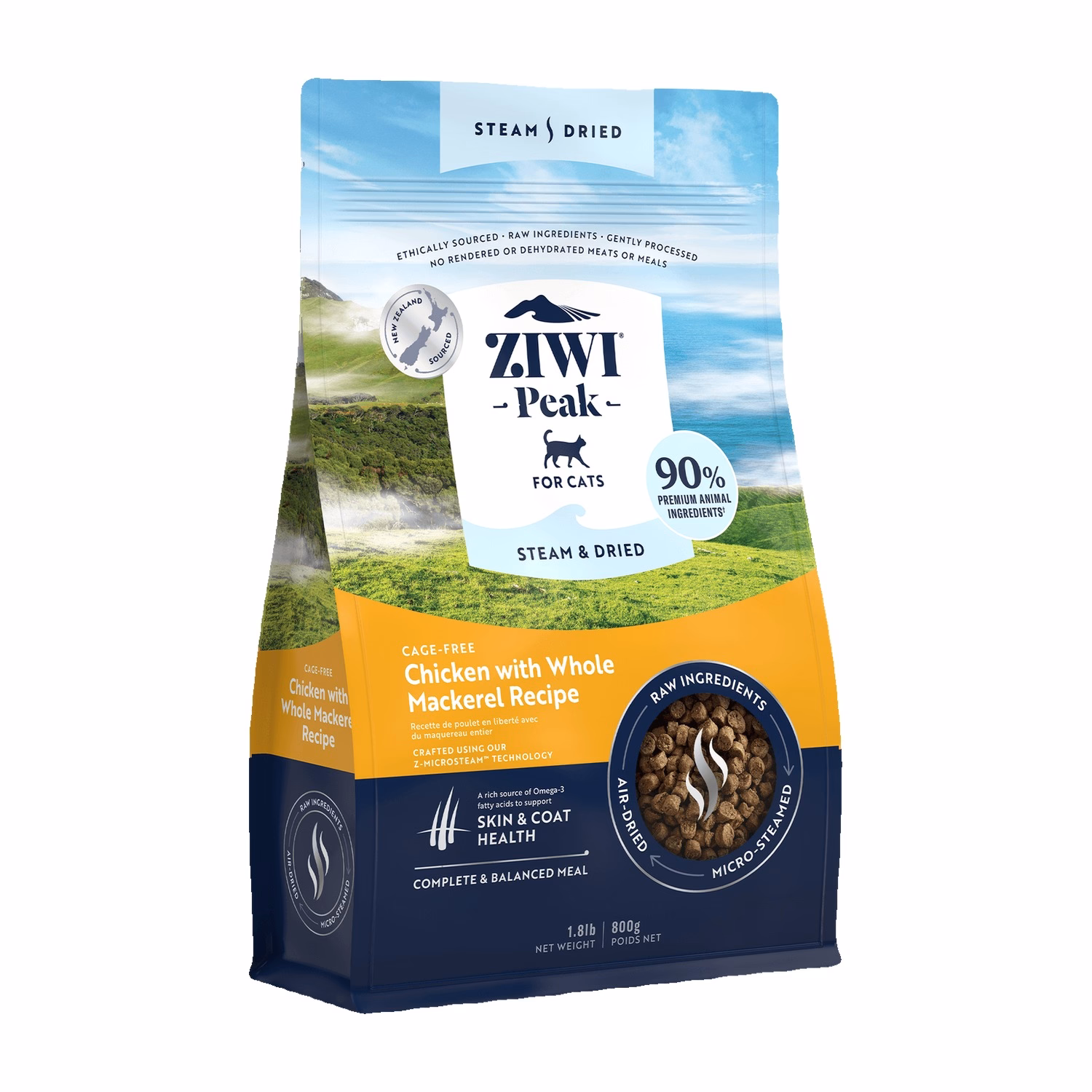 Ziwipeak Cat Food - Steam & Dried - Grain Free Chicken with Whole Mackerel Recipe