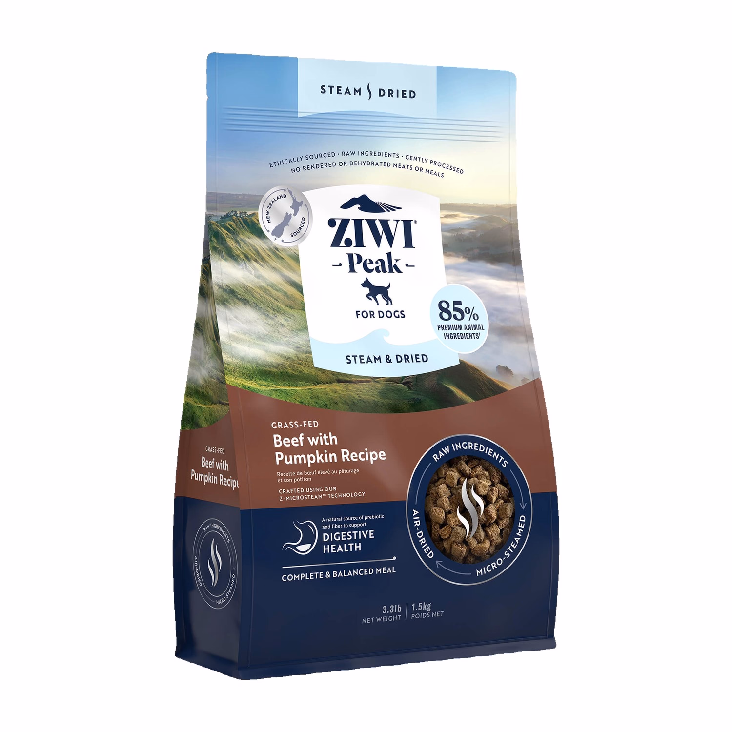 Ziwipeak Dog Food - Steam & Dried - Grain Free Beef with Pumpkin 1.5kg
