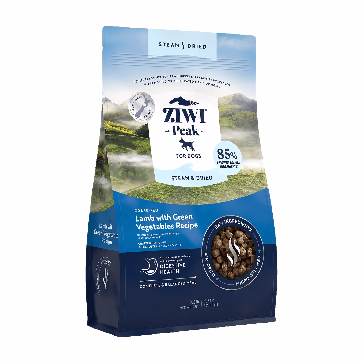 Ziwipeak Dog Food - Steam & Dried - Grain Free Lamb with Green Vegetables 1.5kg