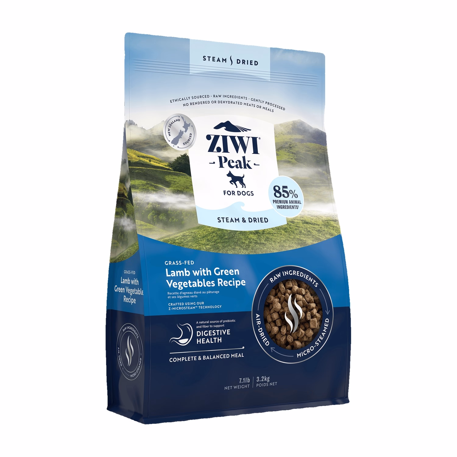 Ziwipeak Dog Food - Steam & Dried - Grain Free Lamb with Green Vegetables 3.2kg