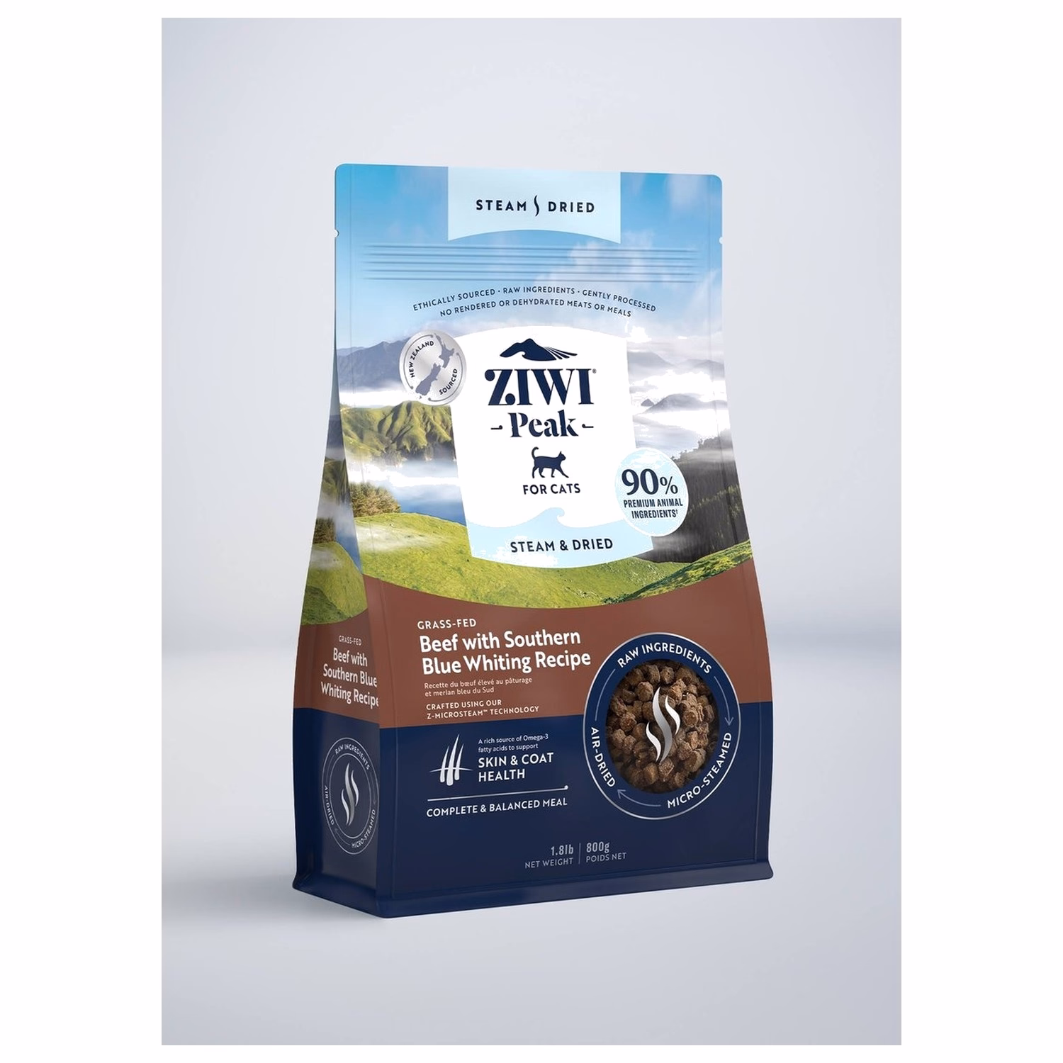 Ziwipeak新西蘭巔峰貓糧 - 柔蒸溫乾系列 - 無穀物草飼牛肉配南藍鱈魚