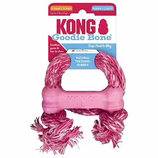 KONG Dog Toy - Goodie Bone With Rope for Puppies - Light Pink