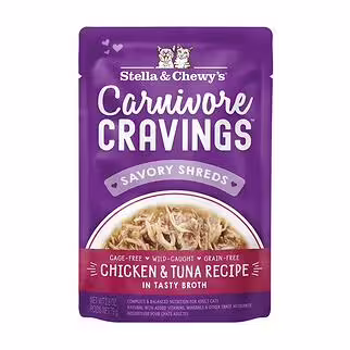 Stella & Chewys Cat Pouch - Carnivore Cravings - Chicken & Tuna Shred in Broth 2.8oz