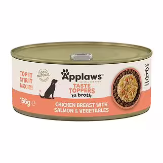Applaws Dog Canned Food - Taste Toppers in Broth - Chicken Breast with Salmon & Vegetables 156g