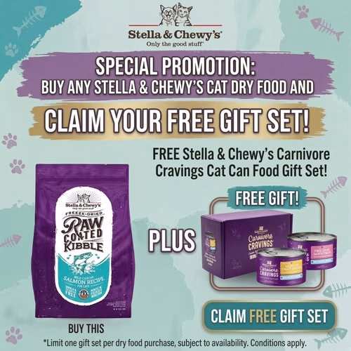 Buy any Stella & Chewy's Cat Dry Food — Claim your FREE Carnivore Cravings Gift Set!