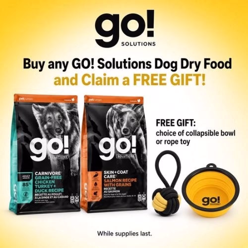 Buy any bag of Go! Solutions Dog Dry Food & Redeem a FREE gift!