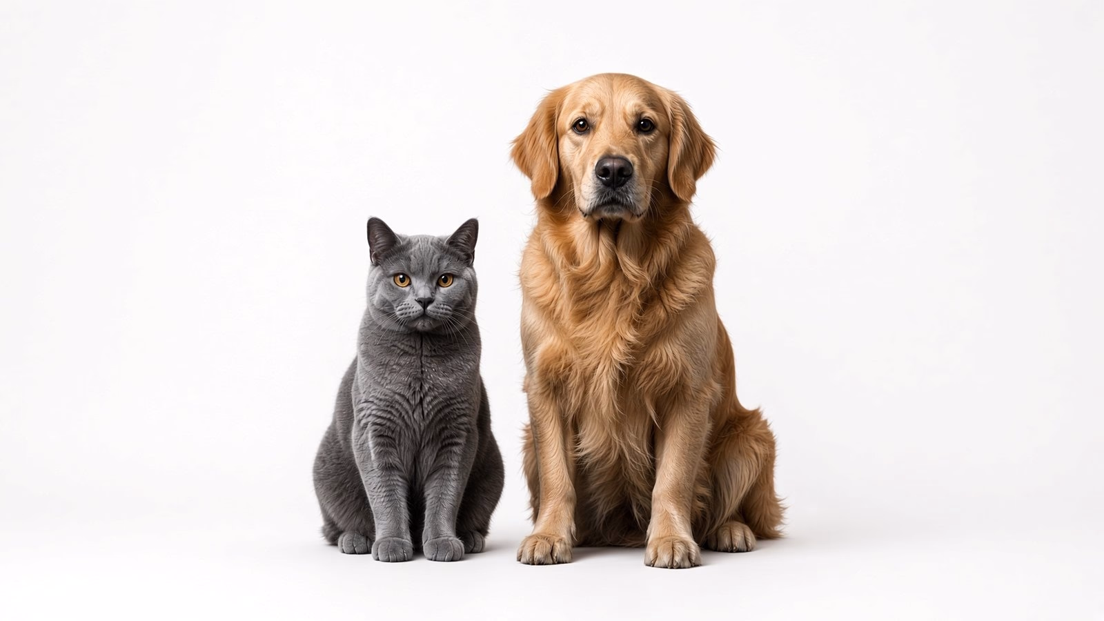 British Shorthair cat and golden retriever